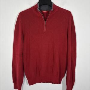 Izod 100% Cotton 1/4 Zip Ribbed Sweater Men XL Red Grey‎ Preppy Classic Timeless